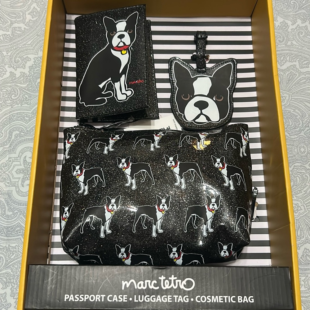 Marc Tetro Travel Set Passport Case, Luggage Tag, Cosmetic Bag NWT